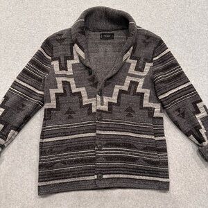 Vintage Lucky Brand Gray Patterned Shawl Collar Cardigan